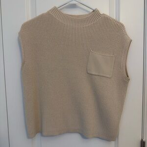 Himosyber Sleeveless Knit Pocket Sweater Vest in Beige